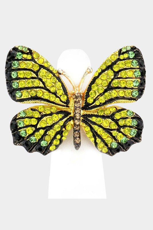 Rhinestone Embellished Metal Butterfly Ring
