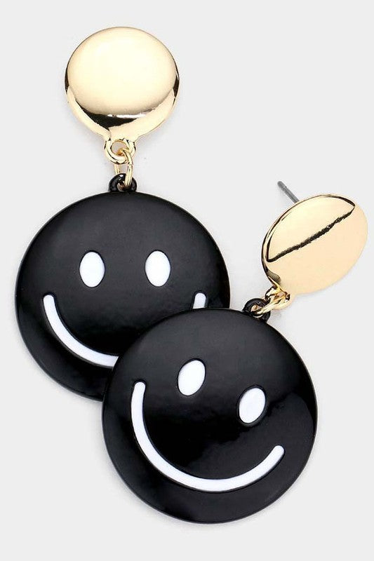 Colored Metal Round Smile Dangle Earrings