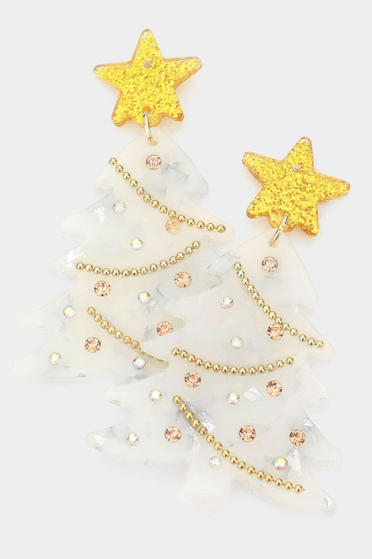 Glittered Resin Star Christmas Tree Dangle Earrings