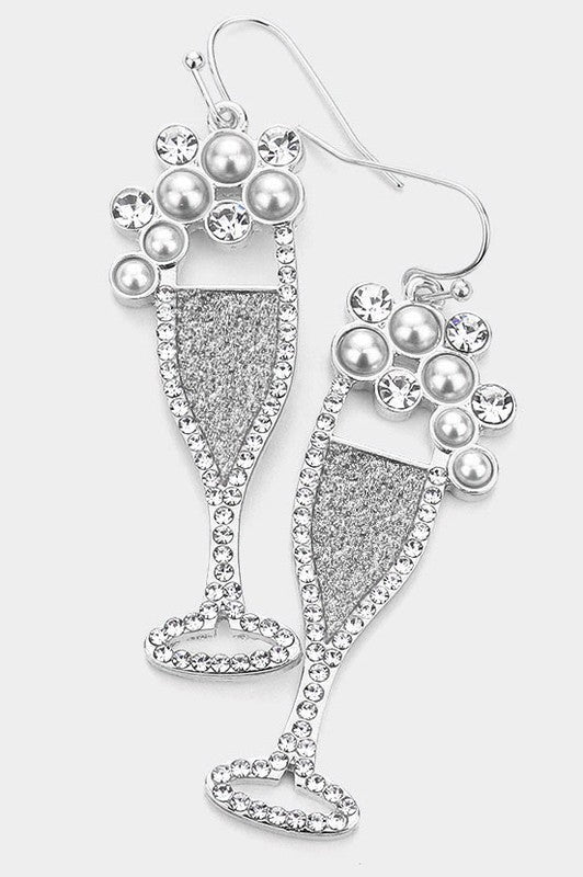 Pearl Stone Glittered Champagne Earrings