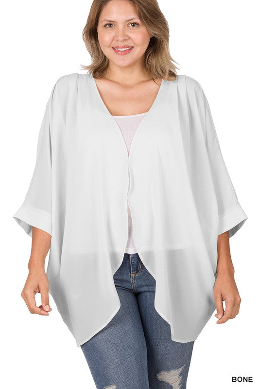 Woven Chiffon Cardigan With Shoulder Pleat