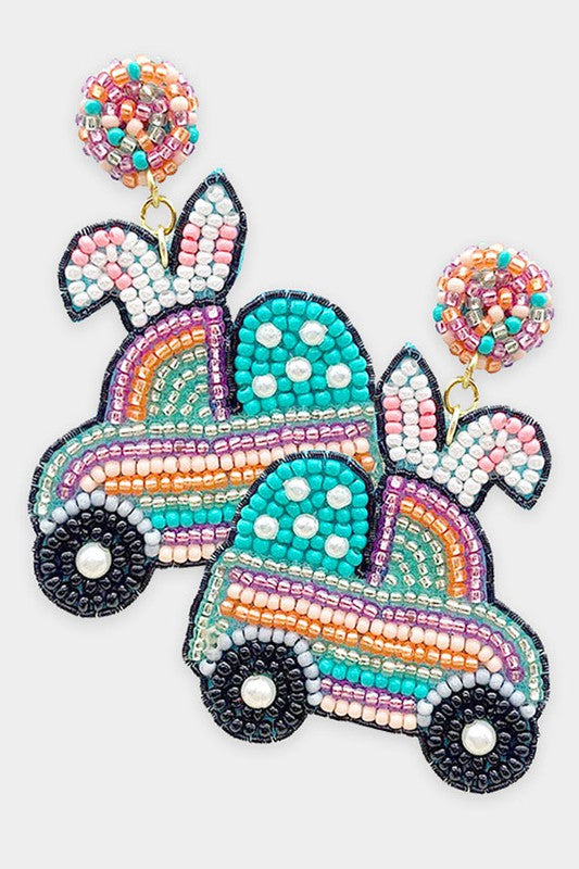 Seed Beaded Easter Bunny Car Earrings