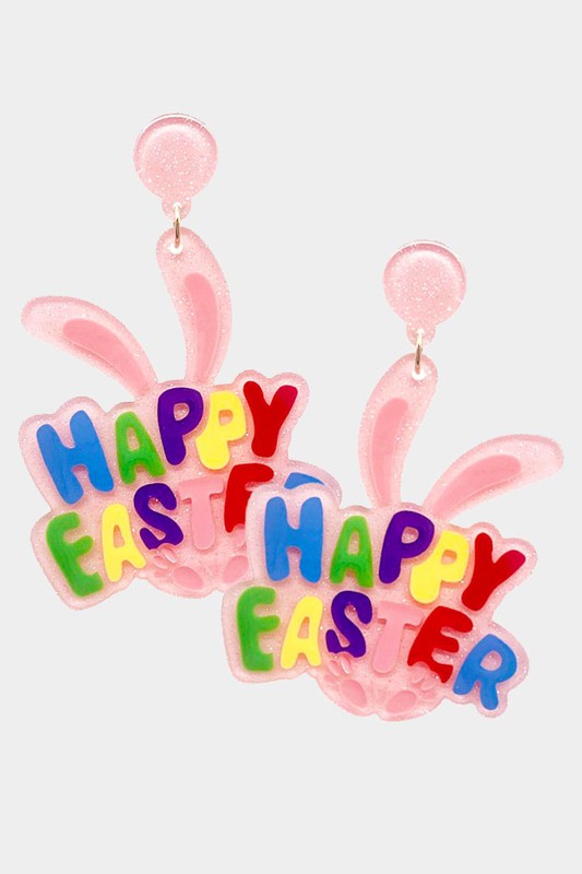 Happy Easter Resin Bunny Dangle Earrings