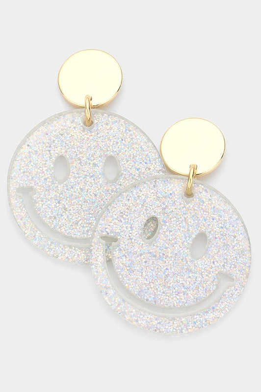 Glittered Smile Dangle Earrings