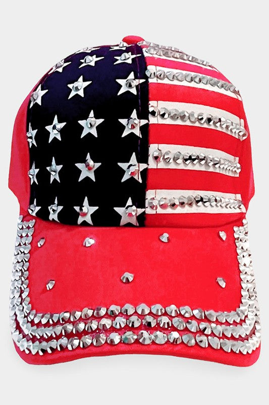 American USA Flag Bling Studded Baseball Cap