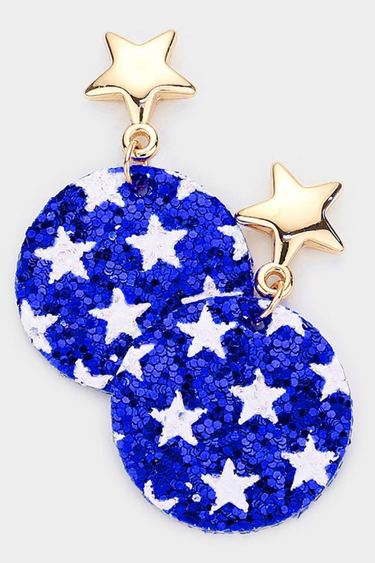 American USA Flag Round Dangle Earrings