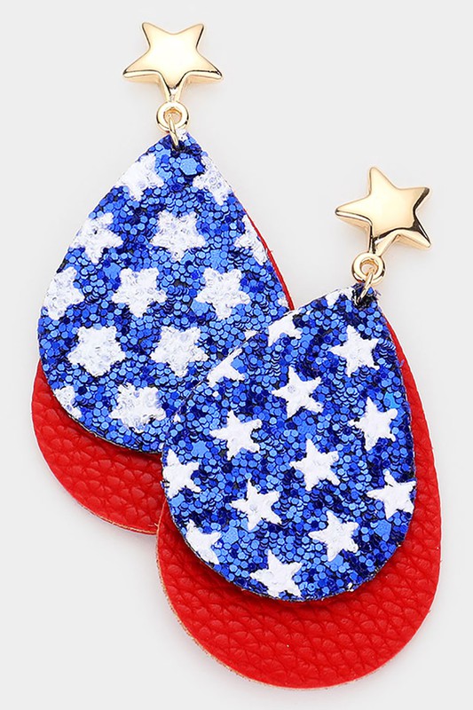 American USA Flag Teardrop Dangle Earrings