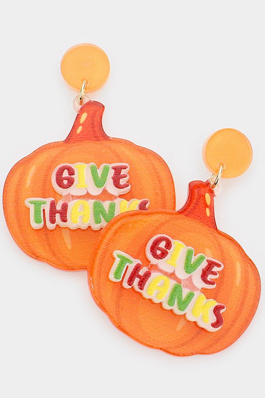 Resin Give Thanks Halloween Pumpkin Earrings