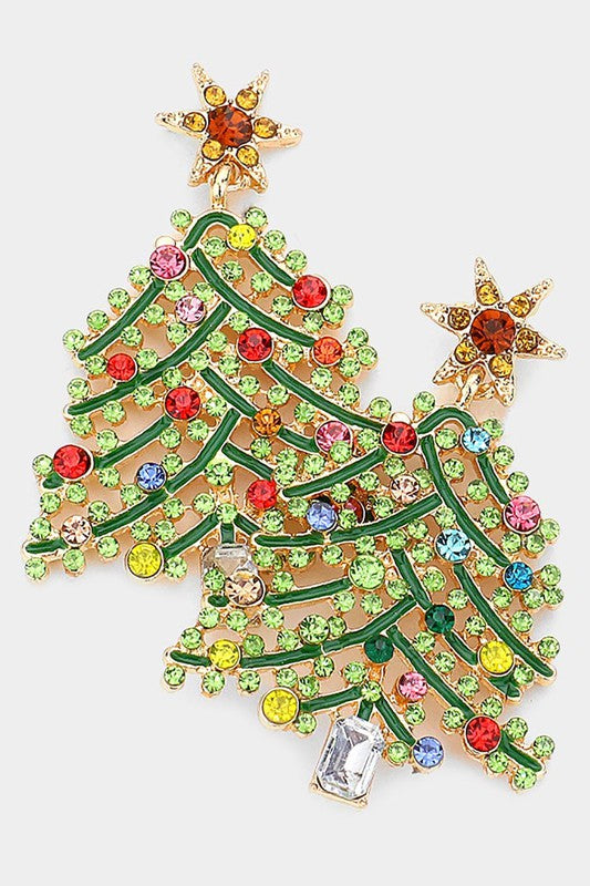 Stone Embellished Christmas Tree Dangle Earrings