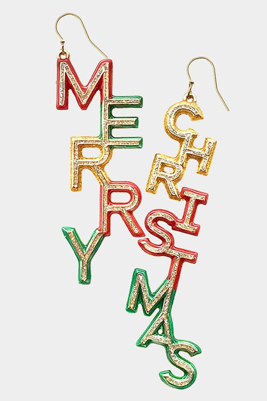 MERRY CHRISTMAS Message Drop Down Earrings