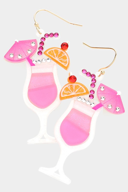 Glittered Resin Cocktail Dangle Earrings