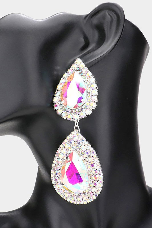 Stone Accented Link Dangle Evening Earrings