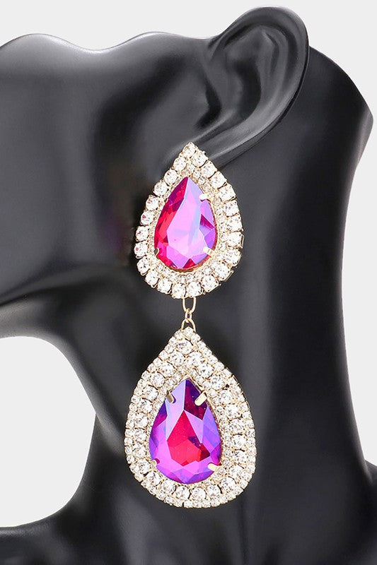 Stone Accented Link Dangle Evening Earrings