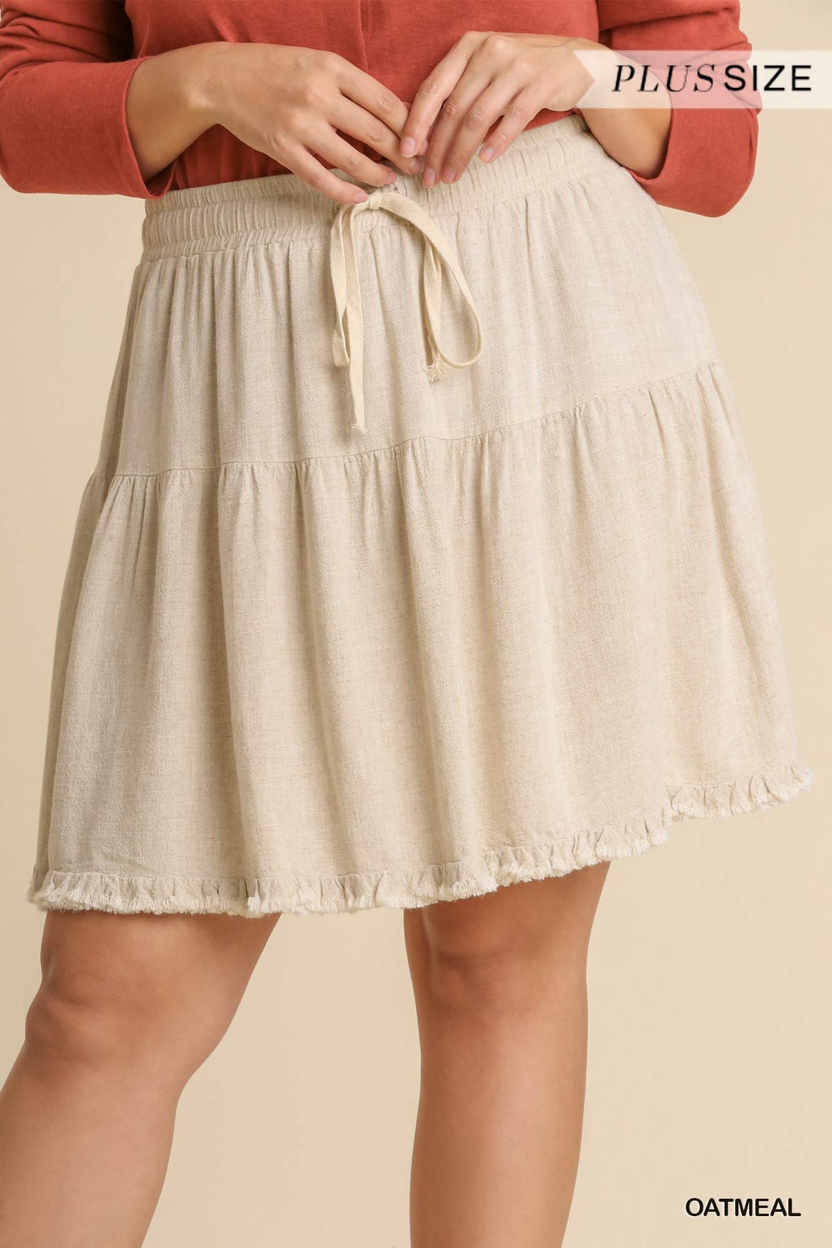 Linen Blend High Waisted Ruffle Mini Skirt