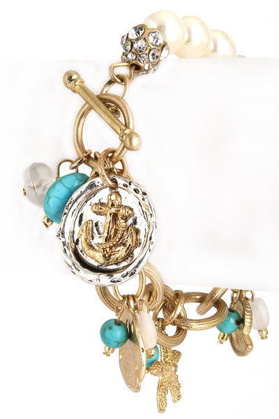 Assorted nautical charms chain bracelet - Debs Boutique  LLC