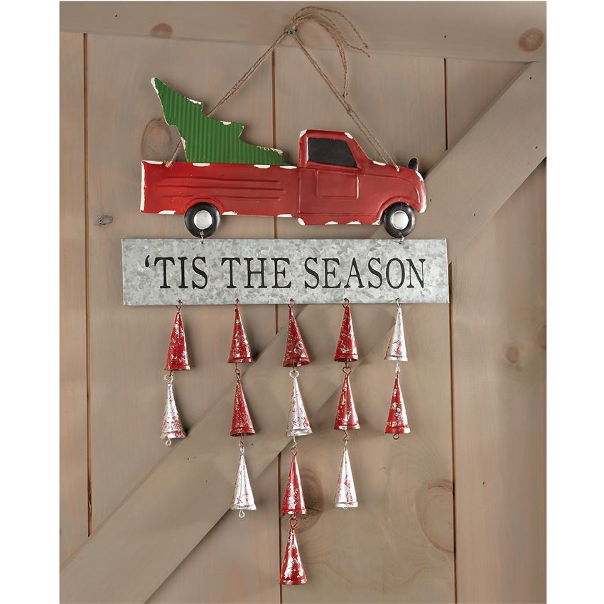 Red Truck Tin Bell Door Hanger