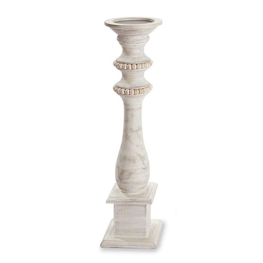 Candelabro de madera con cuentas de lavado blanco 