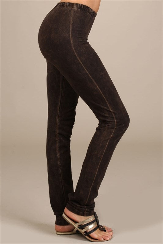 Mineral Wash Leggings with Elastic Waistband