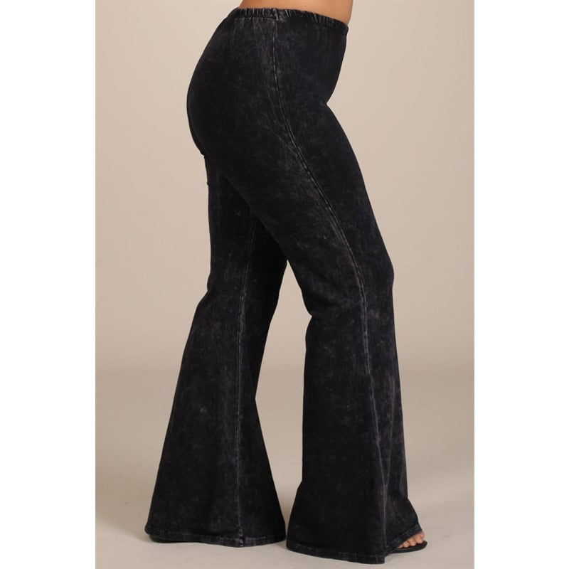 Mineral Washed Bell Bottom Pants with Elastic Waist-Plus Size - Debs Boutique  LLC