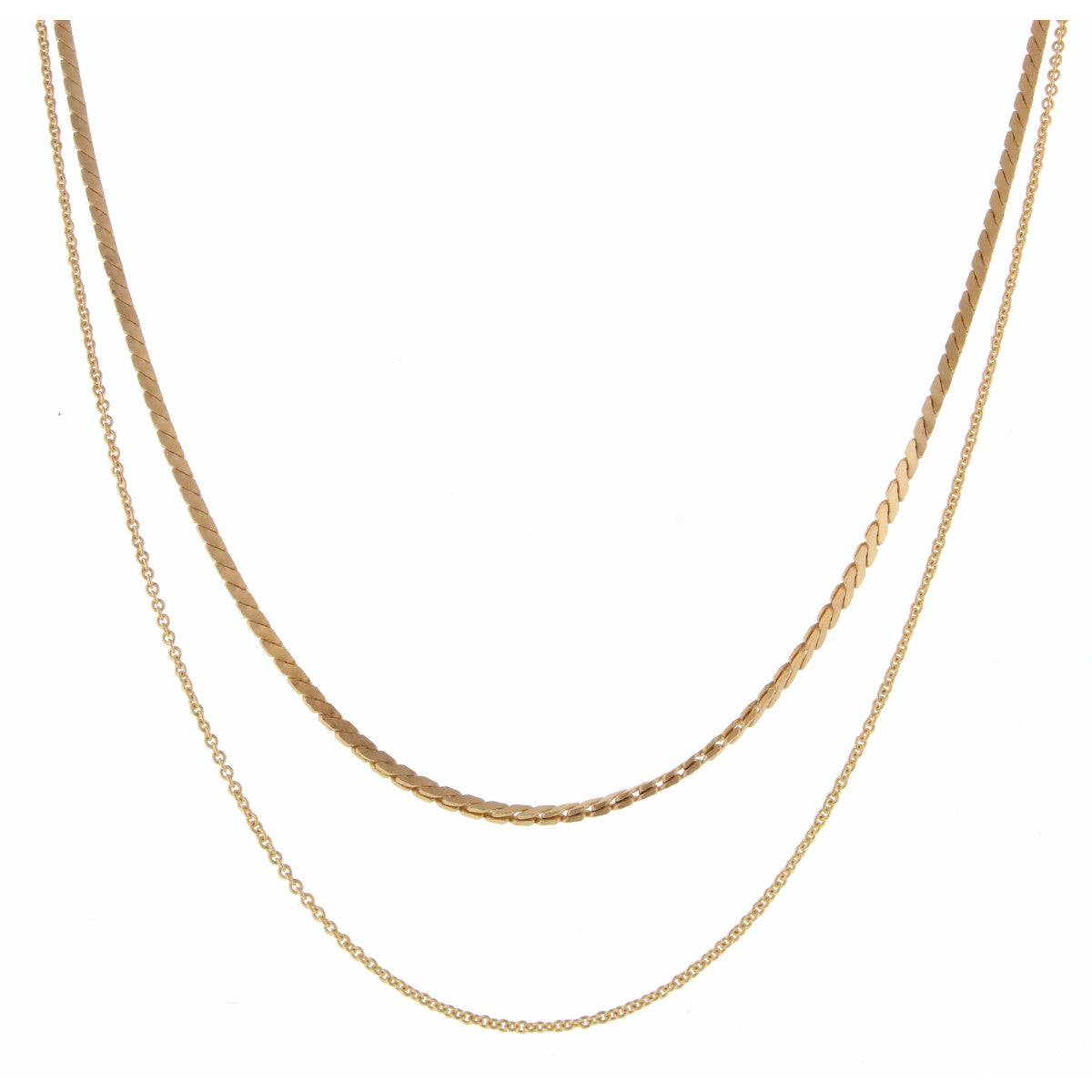 16", 18" 2 Layer Dainty Gold Cable and Serpentine Chain Necklace