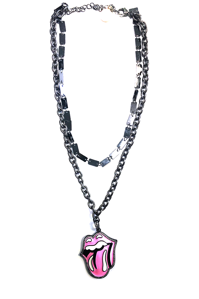 Pink Rolling Stone Pavé Layered Necklace