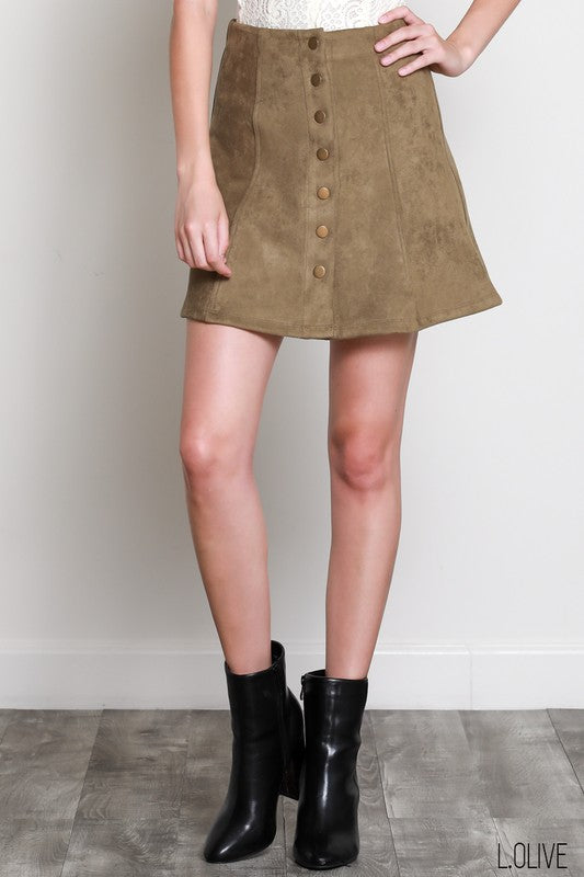 Faux Suede Button Down Front Mini Skirt
