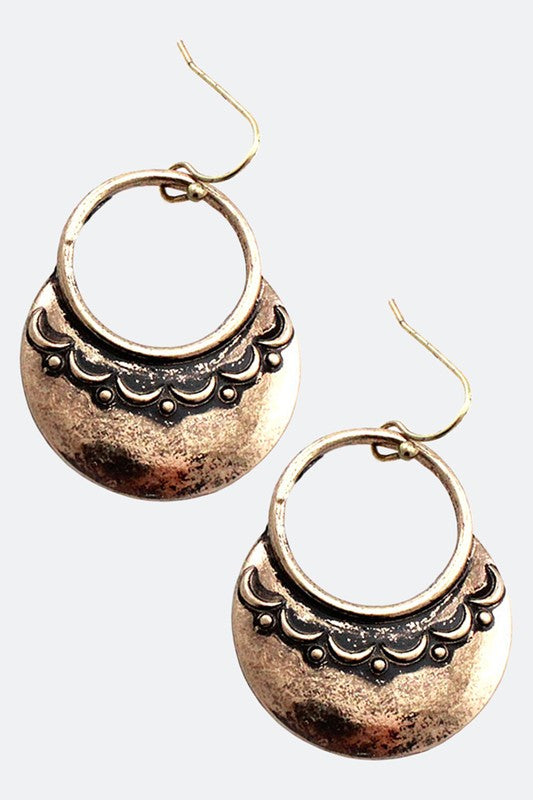 Gold Round Metal Earring