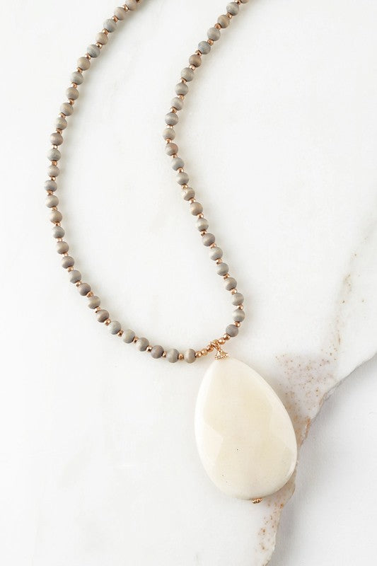Tear Drop Natural Stone Pendant Necklace