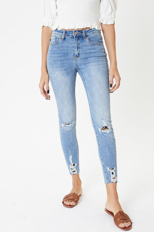 Skinny Leg Distressed Crop with Leopard Detailing