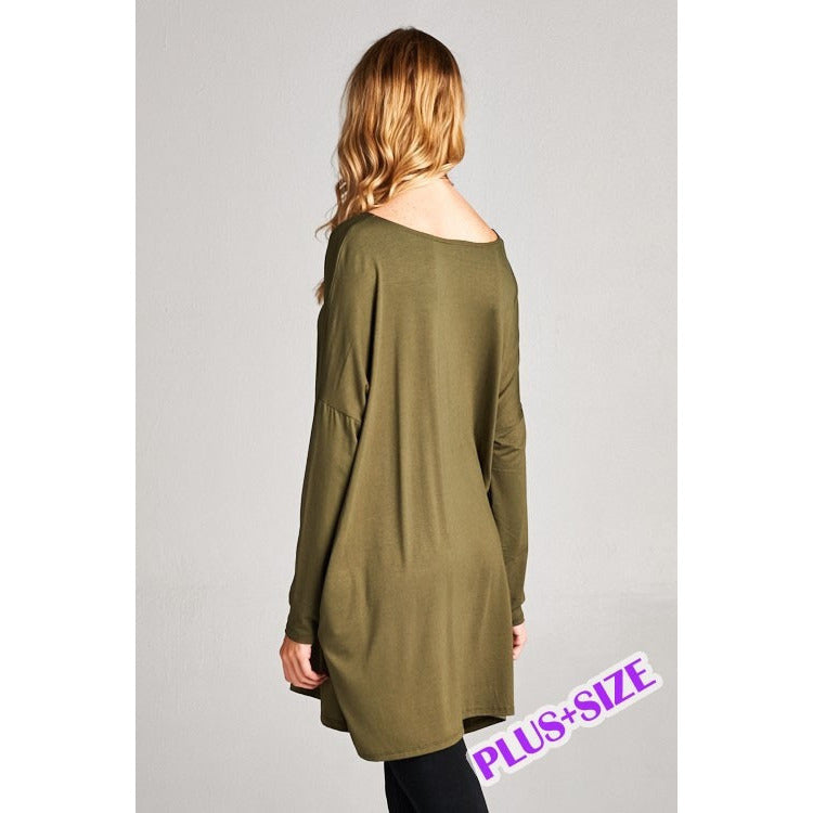 Solid Tunic w/Side Pocket in Plus Size - Debs Boutique  LLC