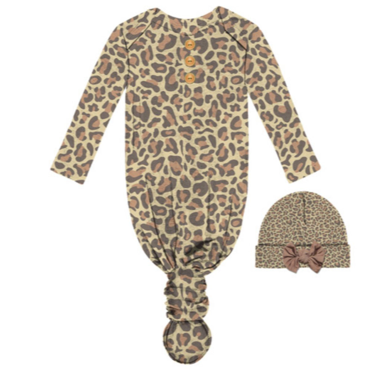 Leopard Infant Gown & Beanie Set