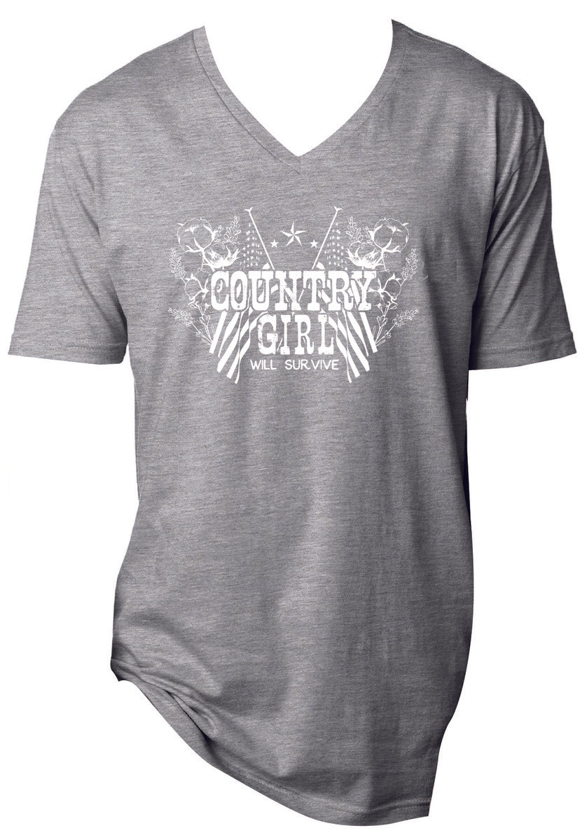 Country Girl Steel Grey V-Neck T-Shirt