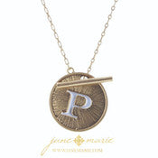 16" 2-Tone Initial Toggle Disc with Gold Chain Link Necklace