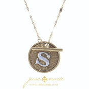 16" 2-Tone Initial Toggle Disc with Gold Chain Link Necklace