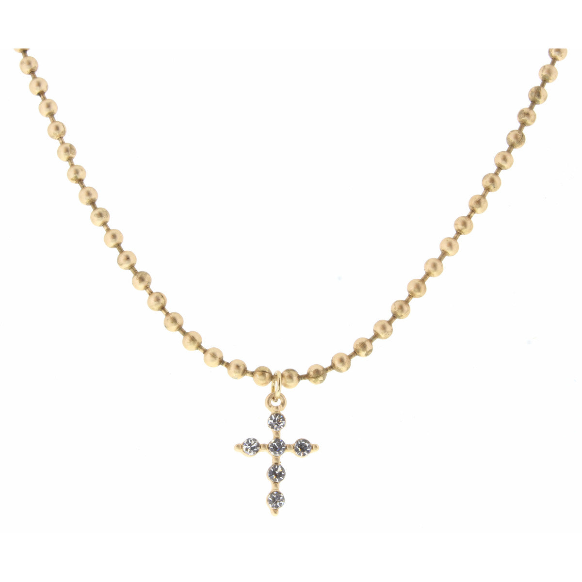 16" Clear Crystal Cross on Gold Ball Chain Necklace