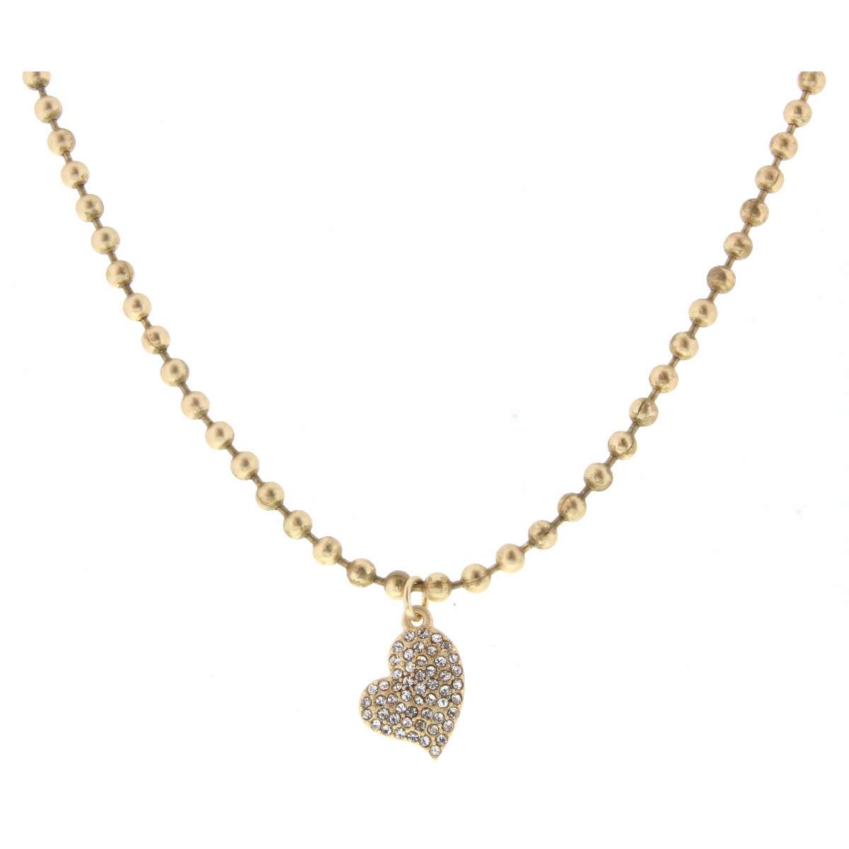 16" Clear Crystal Heart on Gold Ball Chain Necklace