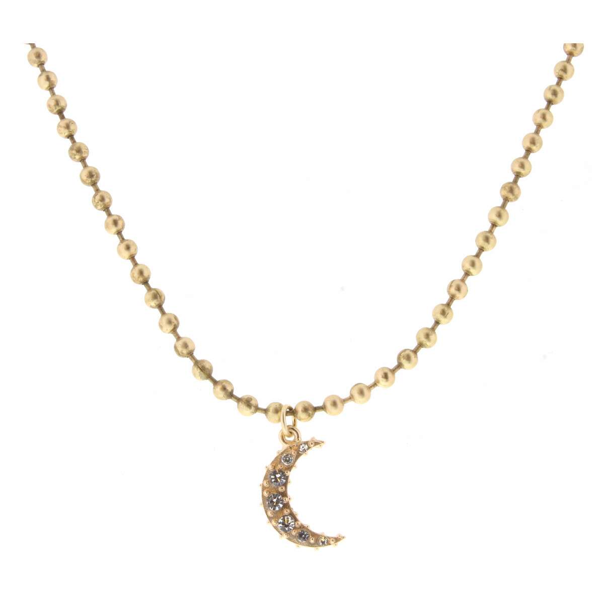 16" Clear Crystal Moon on Gold Ball Chain Necklace