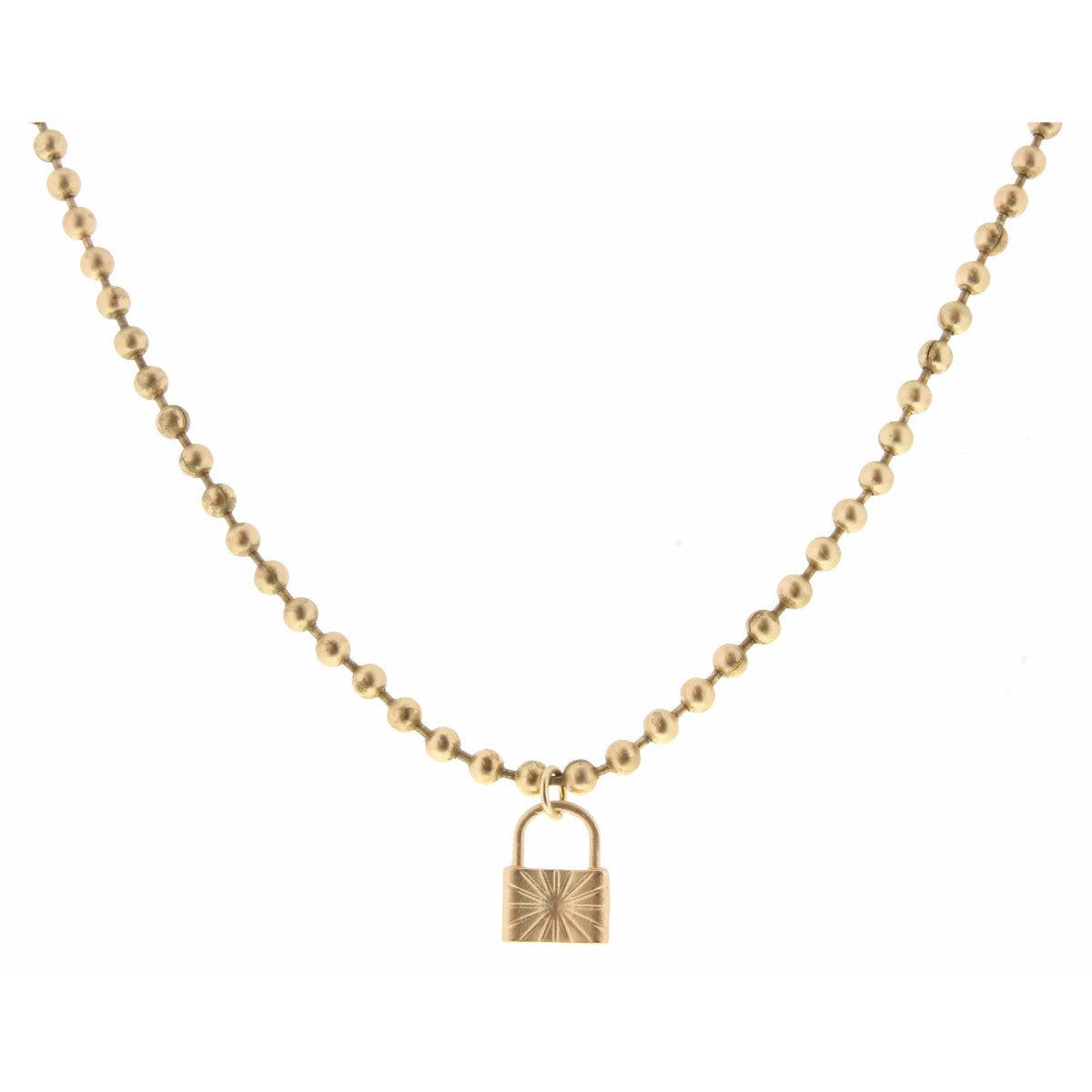 16" Textured Padlock on Gold Ball Chain Necklace