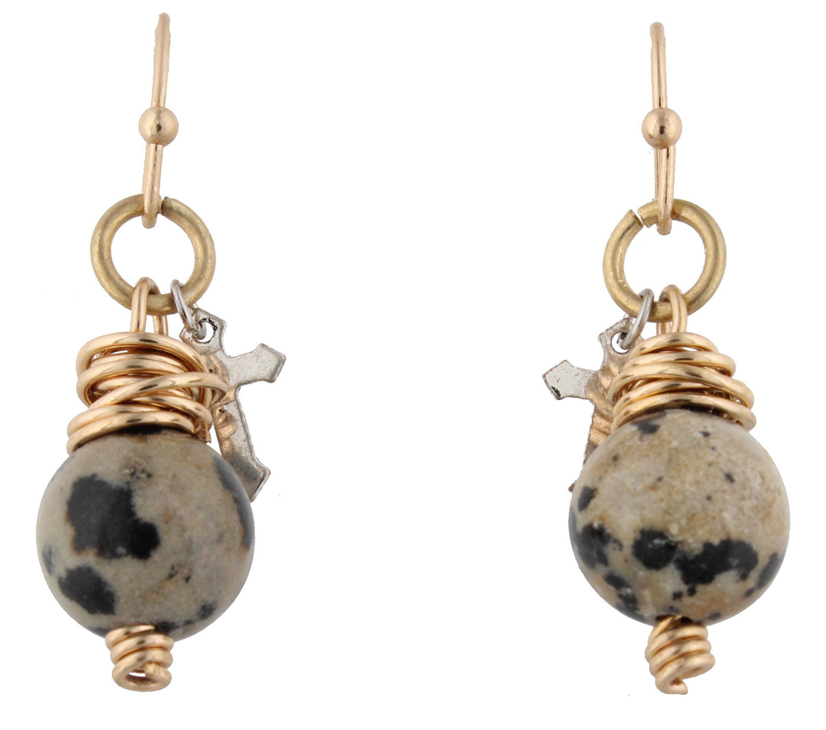 Dalmation Bead and Cross Charm Dangle Earring - Debs Boutique  LLC