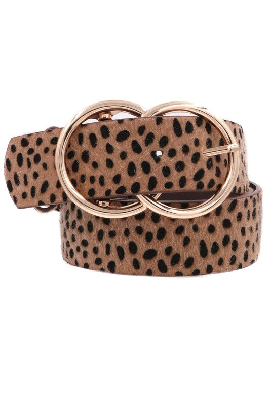 Cinturón con hebilla de anillo de metal con estampado de guepardo 