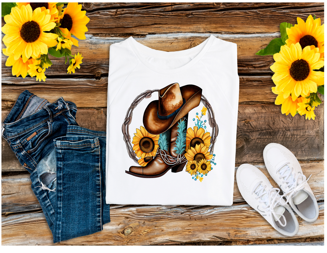Cowgirl Boots and Sunflowers Graphic Tee