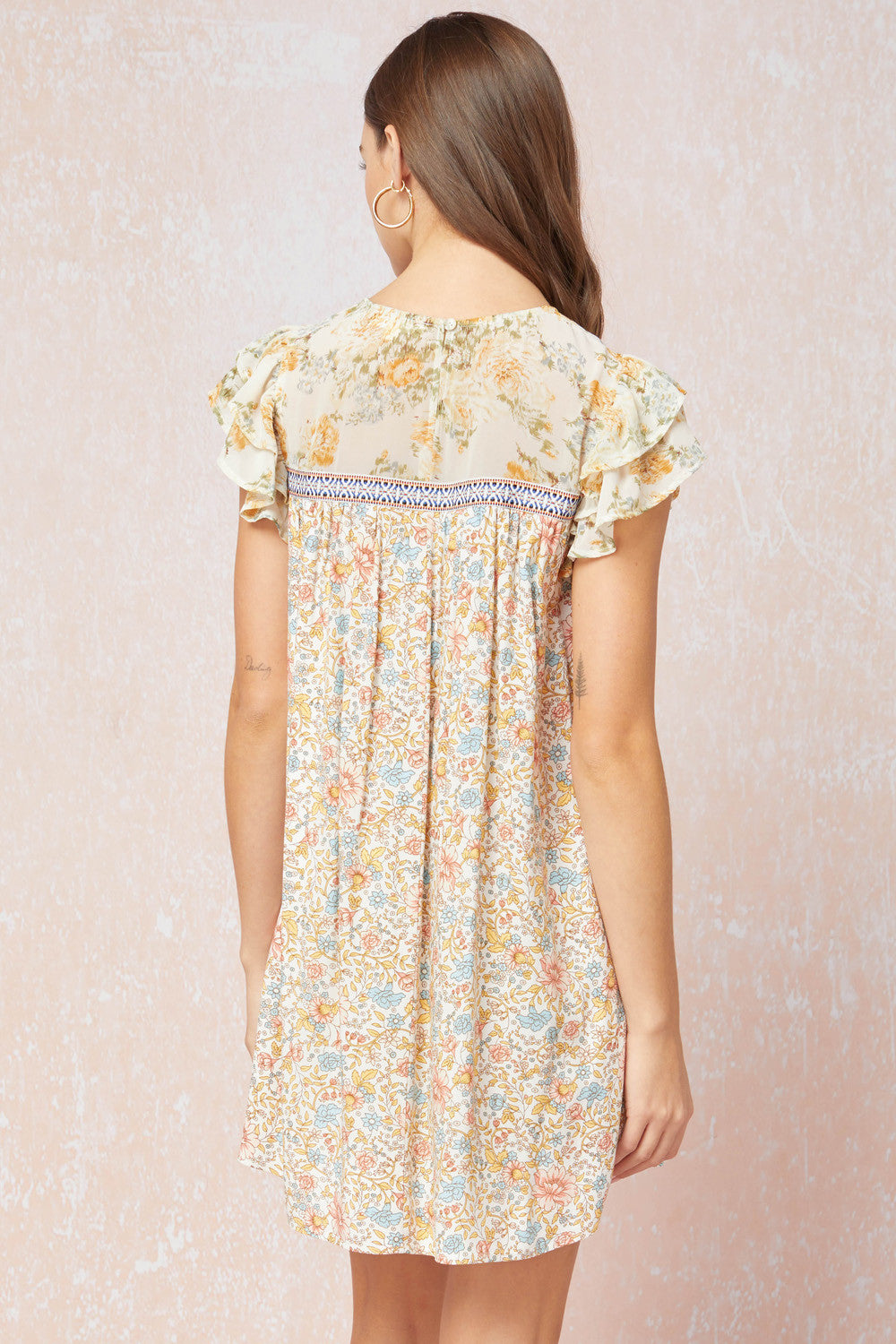 Floral Print Ruffle Sleeve Dress