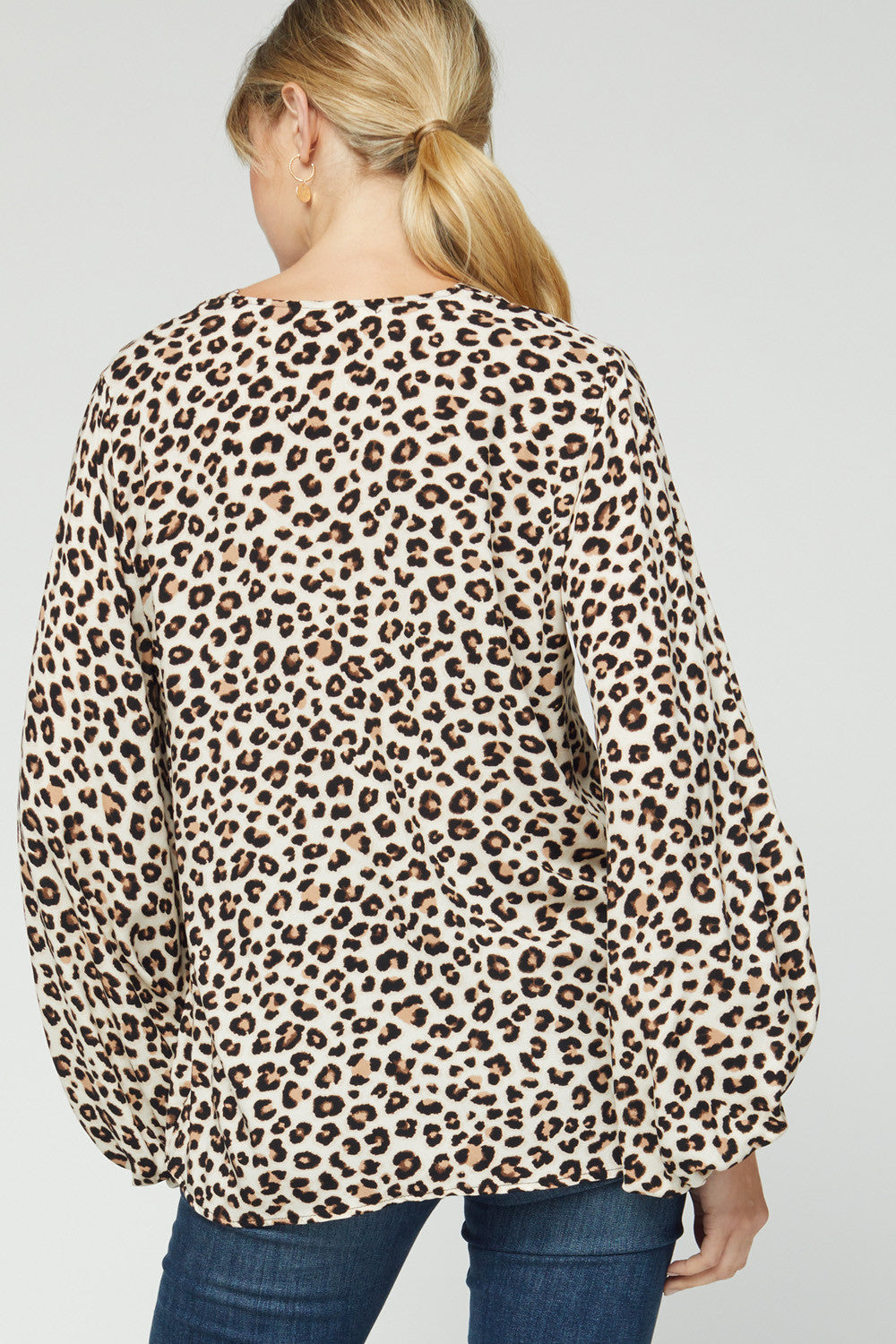 Leopard Print Top w/Puff Sleeves