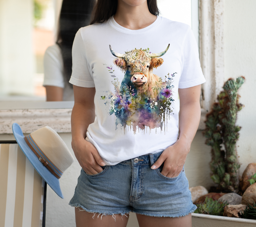 Highland Cow Flowers Graphic Tee