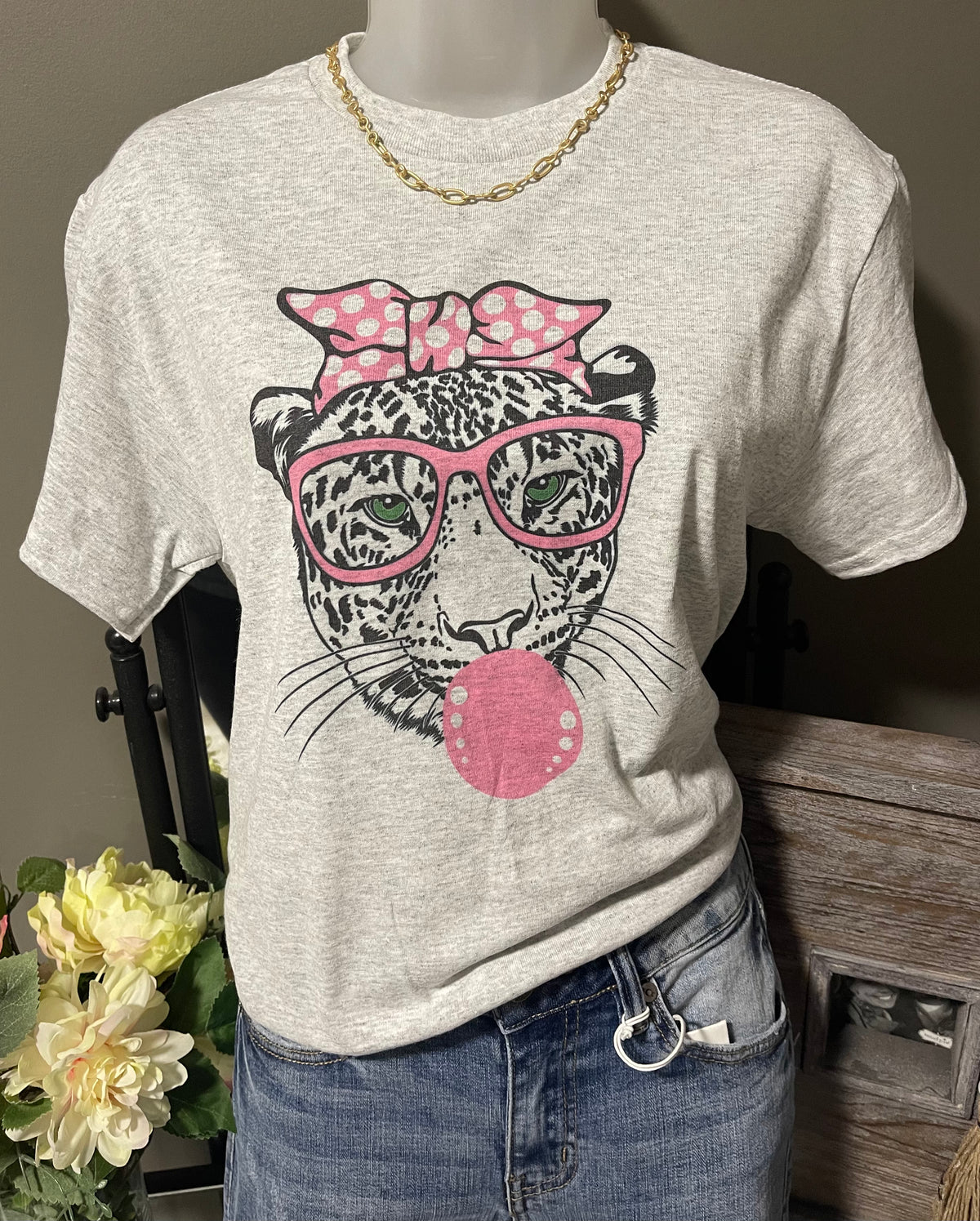 Leopard Blowing Bubble Graphic Tee