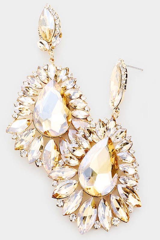 Teardrop Crystal Marquise Accented Evening Earrings