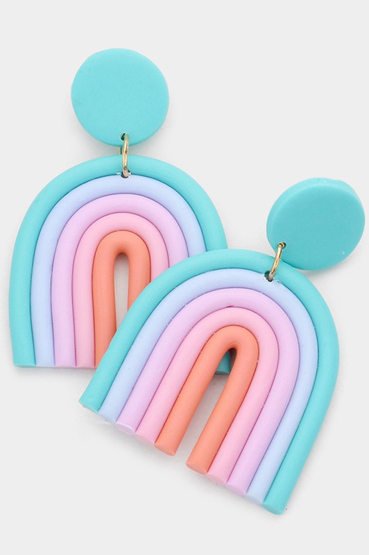 Rainbow Polymer Clay Dangle Earrings