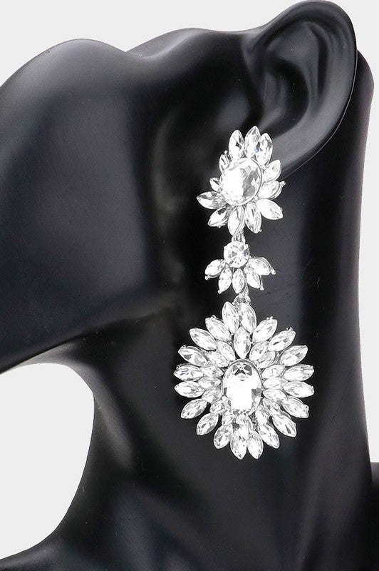 Floral Marquise Stone Cluster Evening Earrings