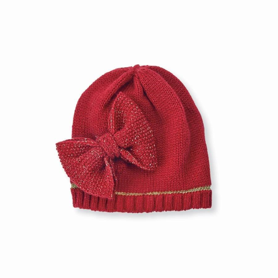 Mud Pie Red Knit Bow Hat
